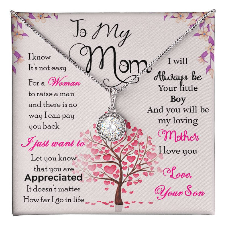 Cushion Cut CZ Pendant Necklace – Gift for Son from Mom – 14k White Gold Finish