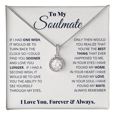 Cushion Cut CZ Pendant Necklace – Soulmate Gift for Her – 14k White Gold Finish