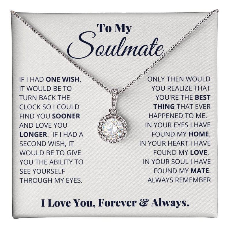 Cushion Cut CZ Pendant Necklace – Soulmate Gift for Her – 14k White Gold Finish