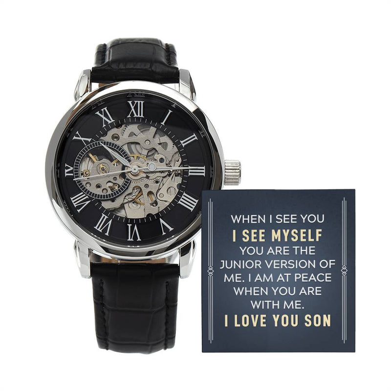 Men's Automatic Skeleton Openwork Watch – Gift for Son from Dad – Leather Band