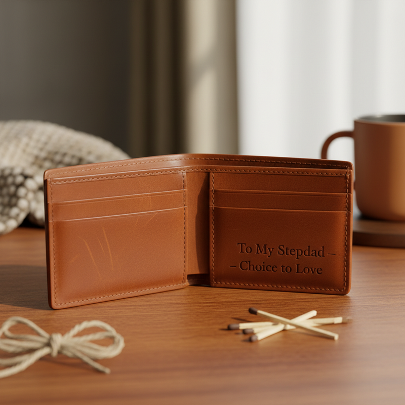 To My Stepdad – Personalized Genuine Leather Bifold Wallet | Heartfelt Gift for Stepdad